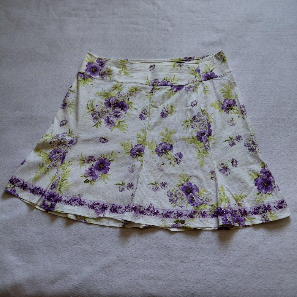 Karen Kane Womens Floral A Line Skirt Plus Size 22W Purple White Cottagecore Y2K
